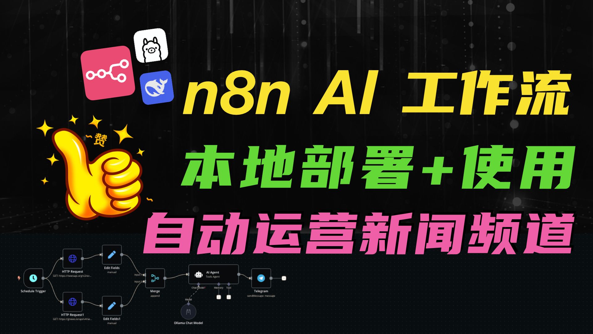 超强AI工作流平台:n8n本地部署+实践应用!0成本+自动化,运营一个AI新闻聚合频道!真正解放你的双手! 评测视频封面