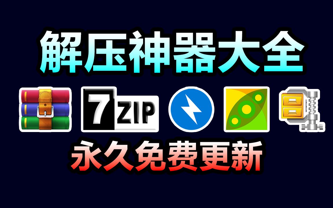 2023最值得推荐的解压软件 WinRAR 7Zip BandiZip PeaZip WinZip,远离 360压缩 快压 2345好压等流氓软件！ 评测视频封面