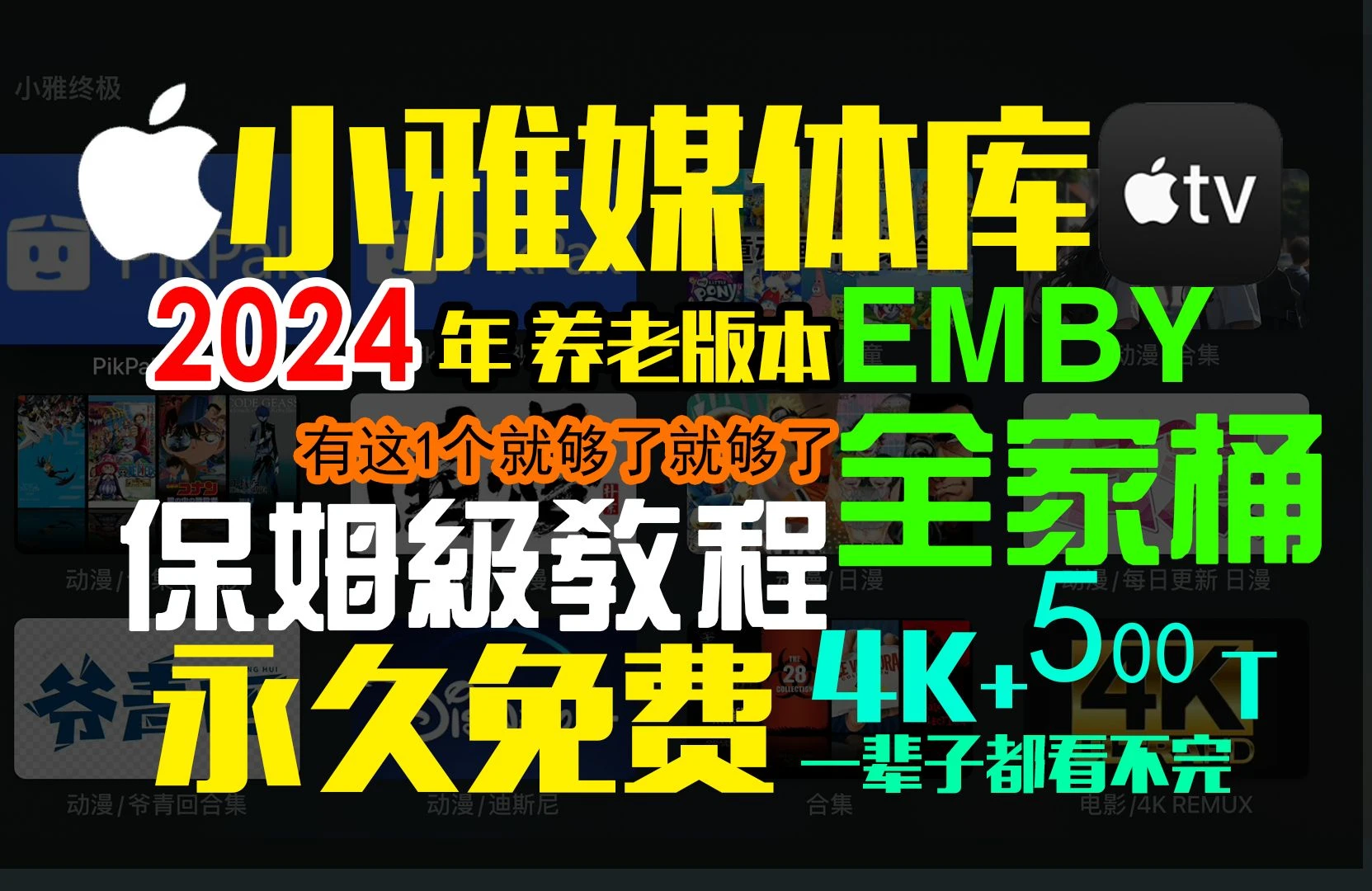 【小雅EMBY全家桶】2024年最新保姆级教程 永久免费的媒体库 适配所有客户端平台 4K+500T 目前43万4601个资源 评测视频封面