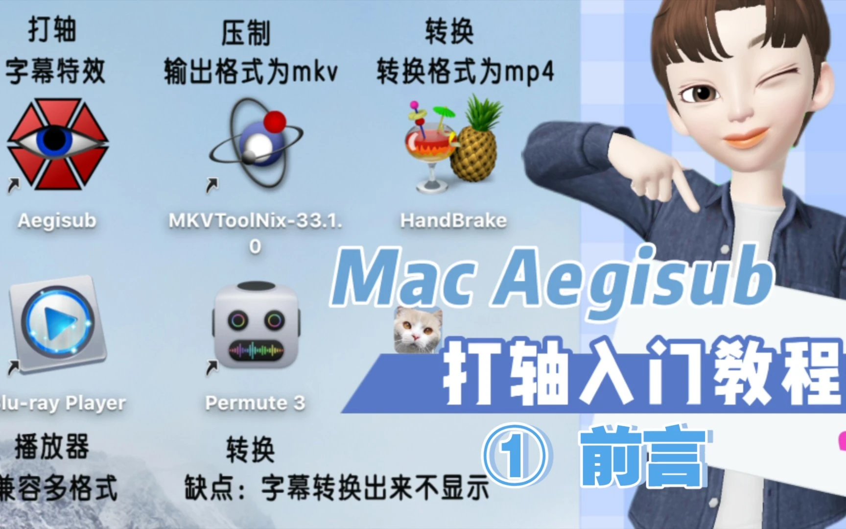 【Aegisub 打轴压制转换】苹果电脑 Mac 小白入门教程 评测视频封面